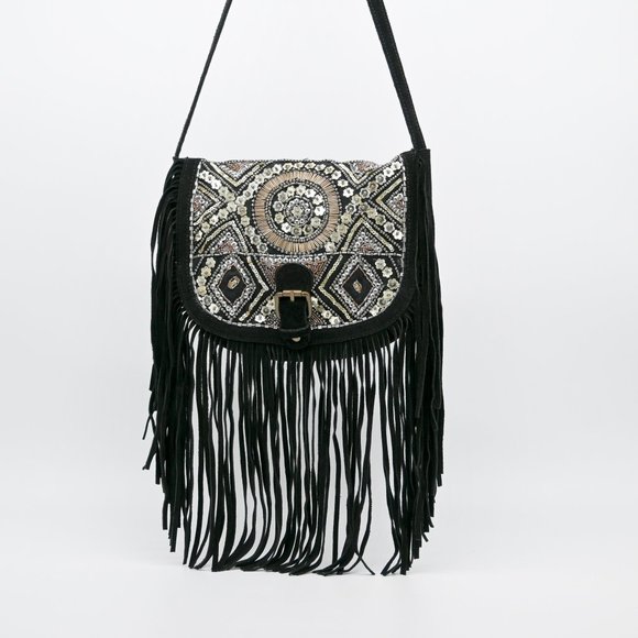 Big Buddha Handbags - BIG BUDDHA Suede Beaded Embellished Flap Crossbody